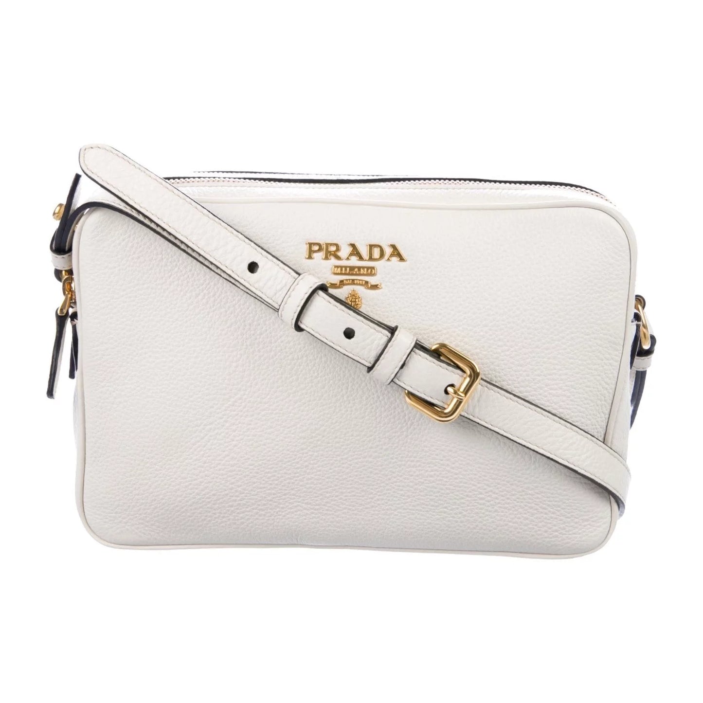 New  Vitello Phenix White Leather Double Zip Camera Crossbody 1BH079