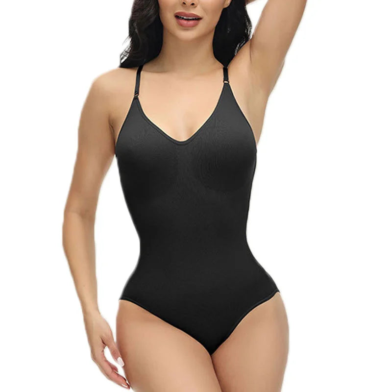 Super Sale V Neck Spaghetti Strap Bodysuit Compression Body Suits Open Crotch Shapewear Slimming Body Shaper Smooth Out Bodysuit