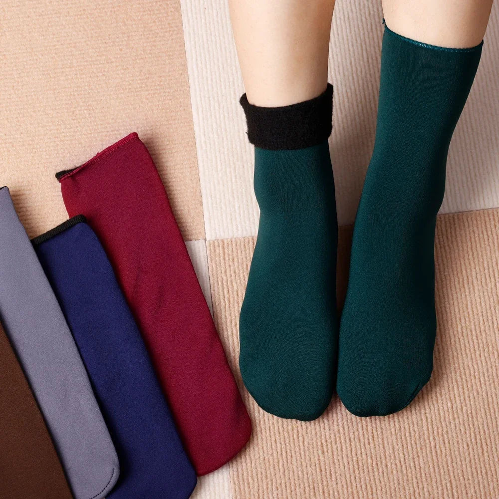 Winter Warm Women Socks Soft Thicken Thermal Plush Socks Girls Solid Color Velvet Wool Snow Boots Floor Socks Home Sleeping Sock